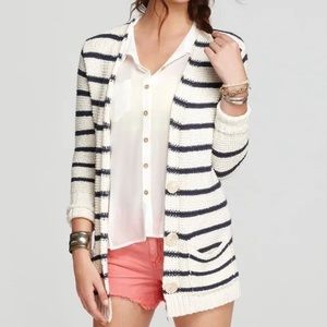 Free People Beach Striped North Beach Cardigan With Pockets Navy / White XS